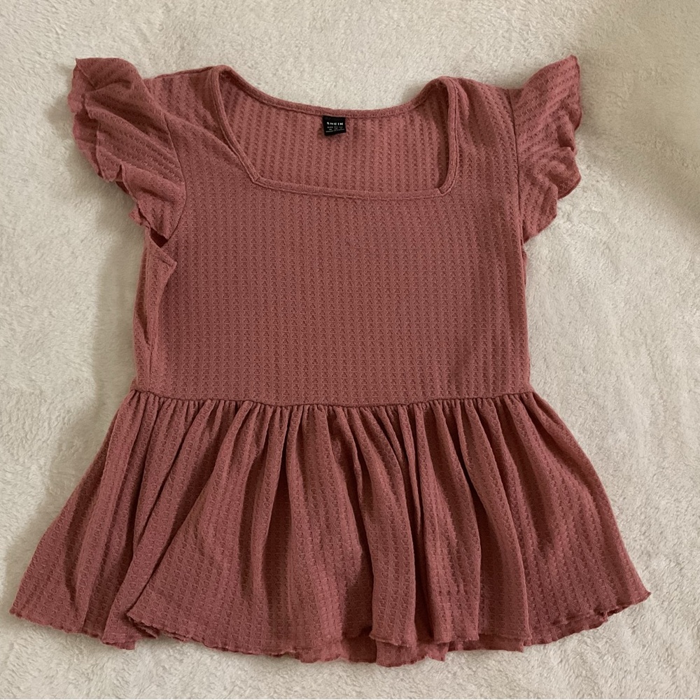 SHEIN Dusty Rose Ruffle Sleeve Top